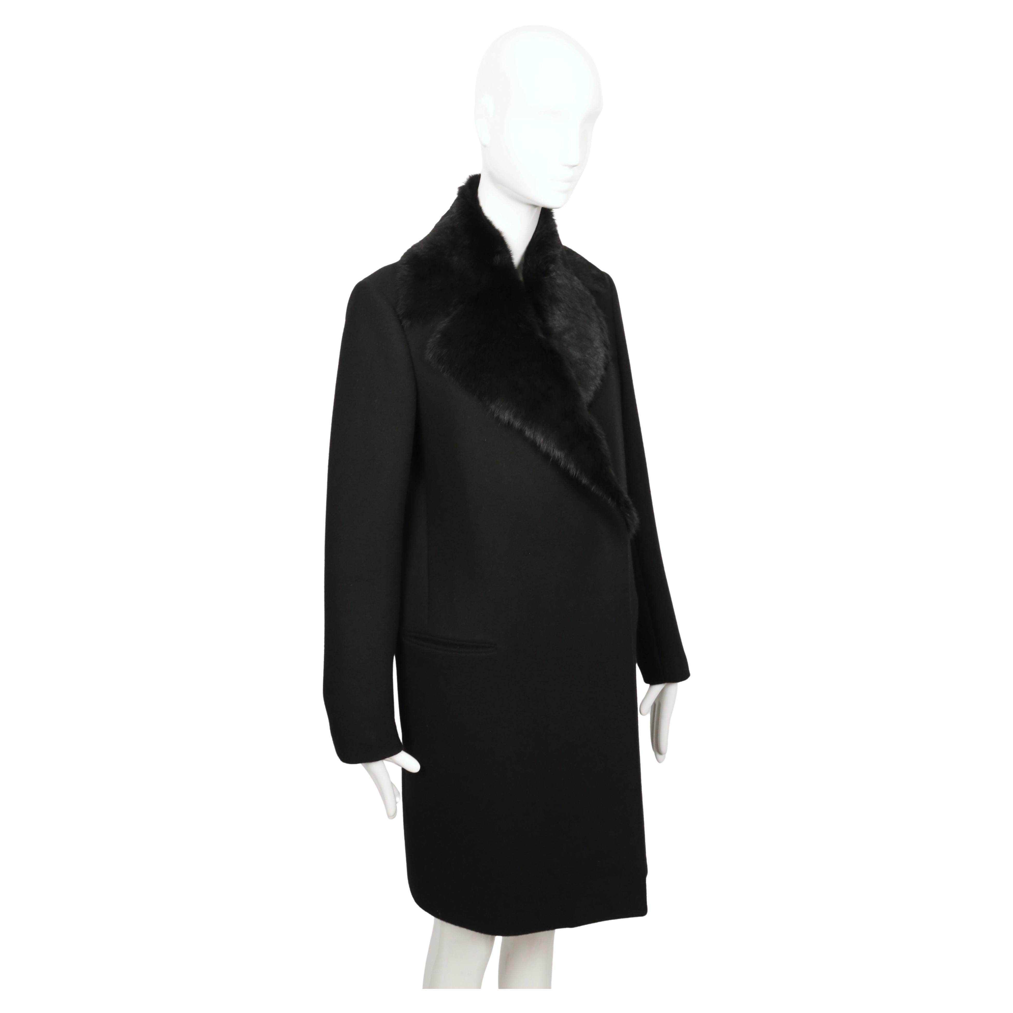 2010 CELINE by Phoebe Philo black wool crombie coat with removable rabbit collar im Angebot 1