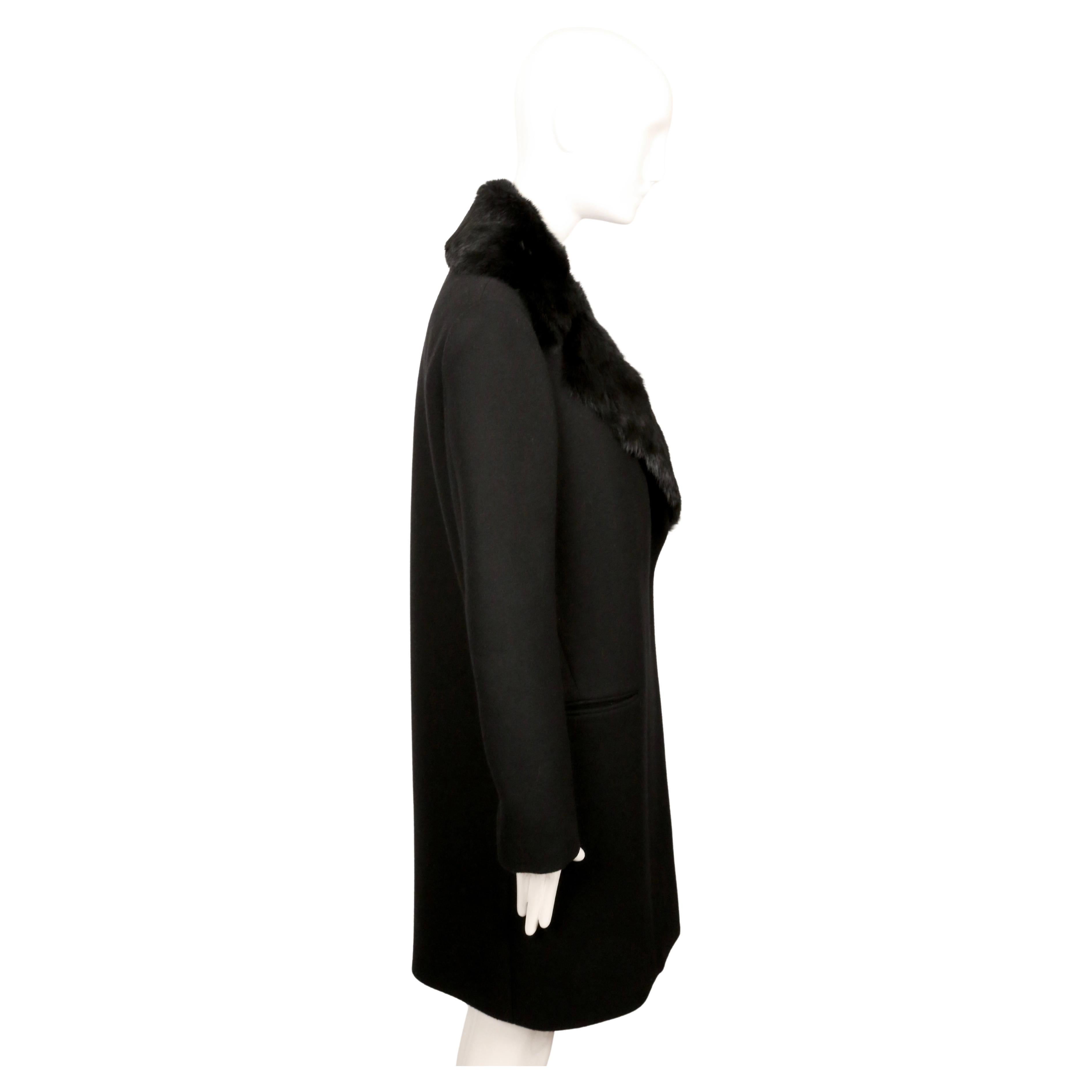 2010 CELINE by Phoebe Philo black wool crombie coat with removable rabbit collar im Angebot 2