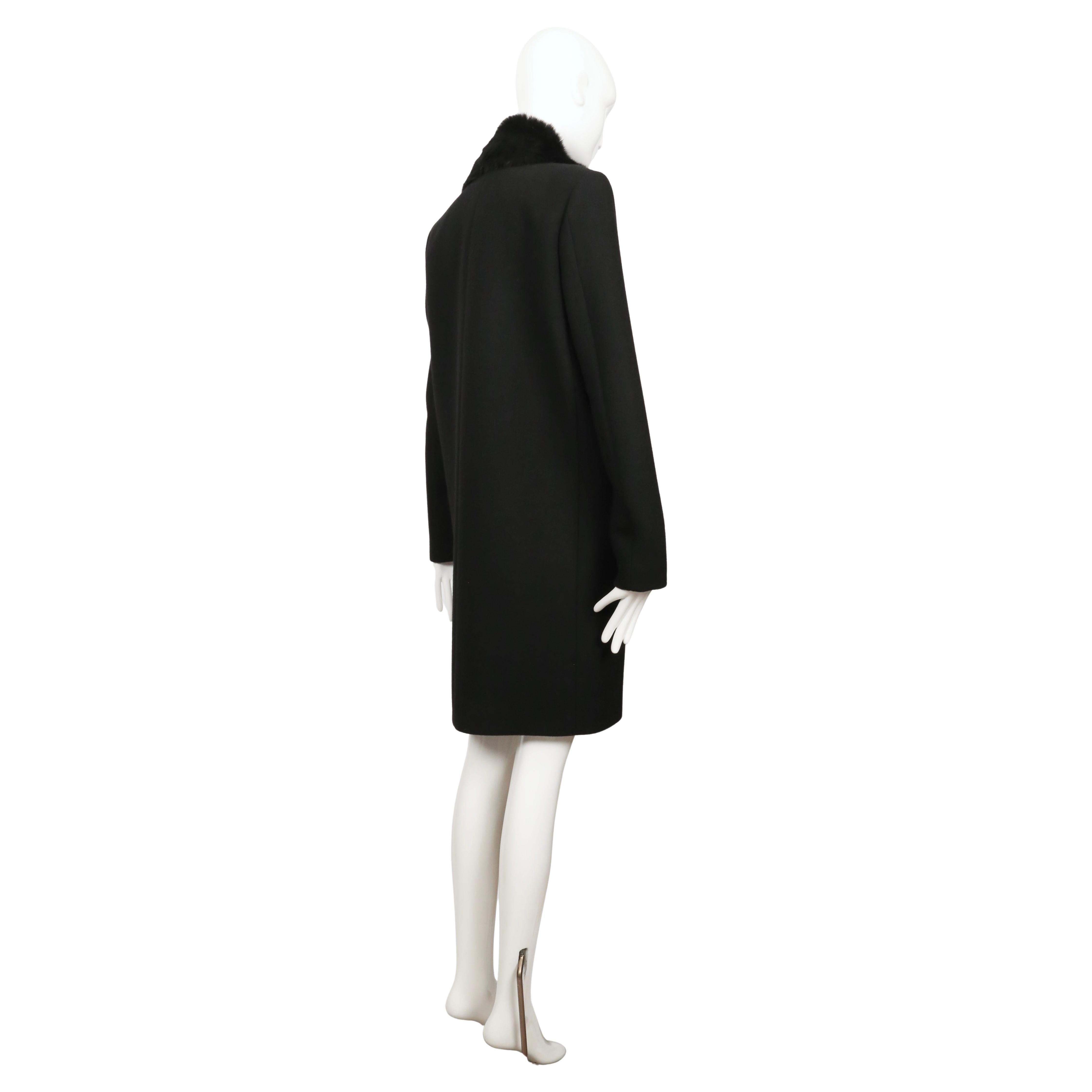 2010 CELINE by Phoebe Philo black wool crombie coat with removable rabbit collar im Angebot 3