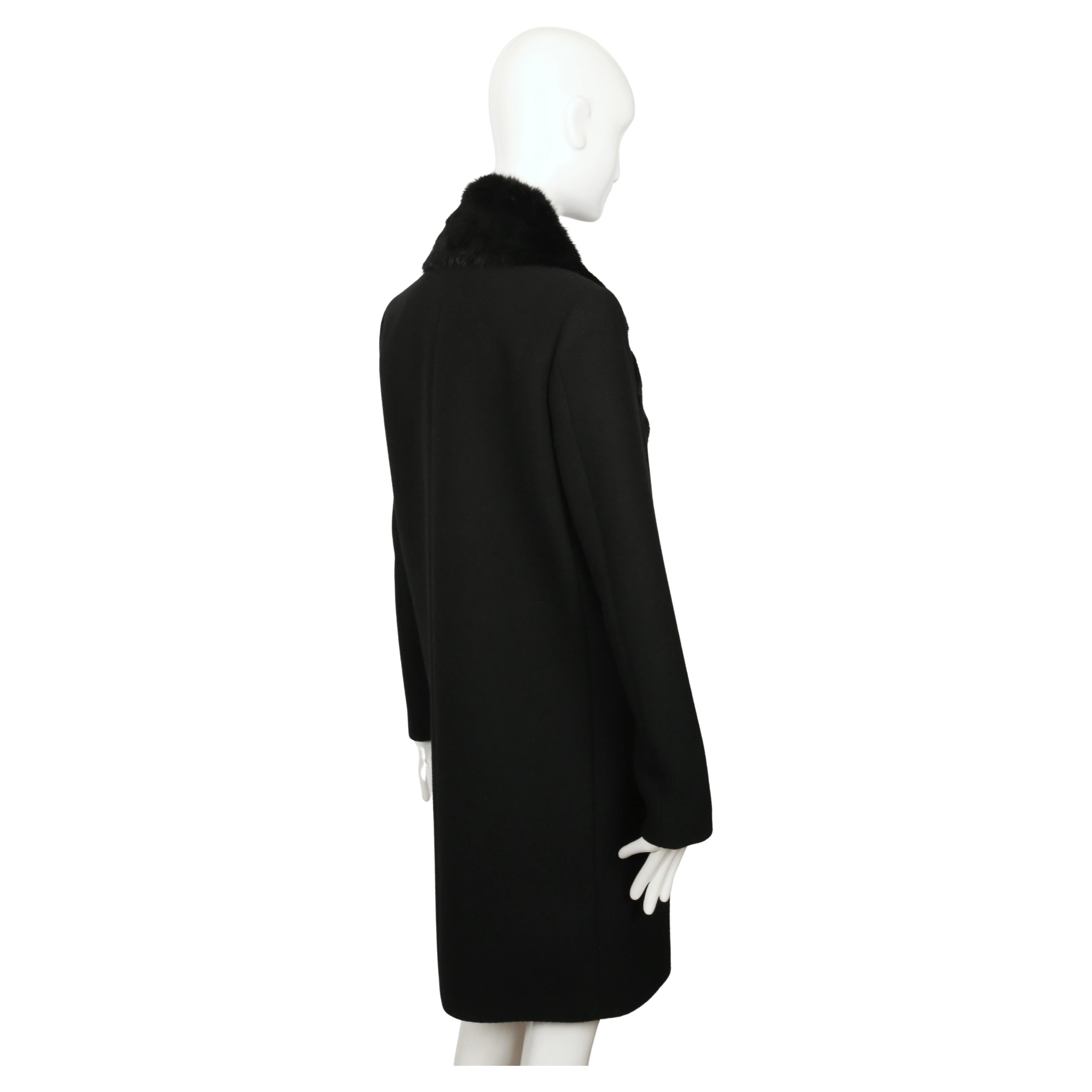2010 CELINE by Phoebe Philo black wool crombie coat with removable rabbit collar im Angebot 4