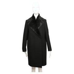 2010 CELINE by Phoebe Philo black wool crombie coat with removable rabbit collar