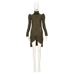 Abito-maglione CELINE del 2010 firmato PHOEBE PHILO, in lana e cashmere a trecce, verde muschio