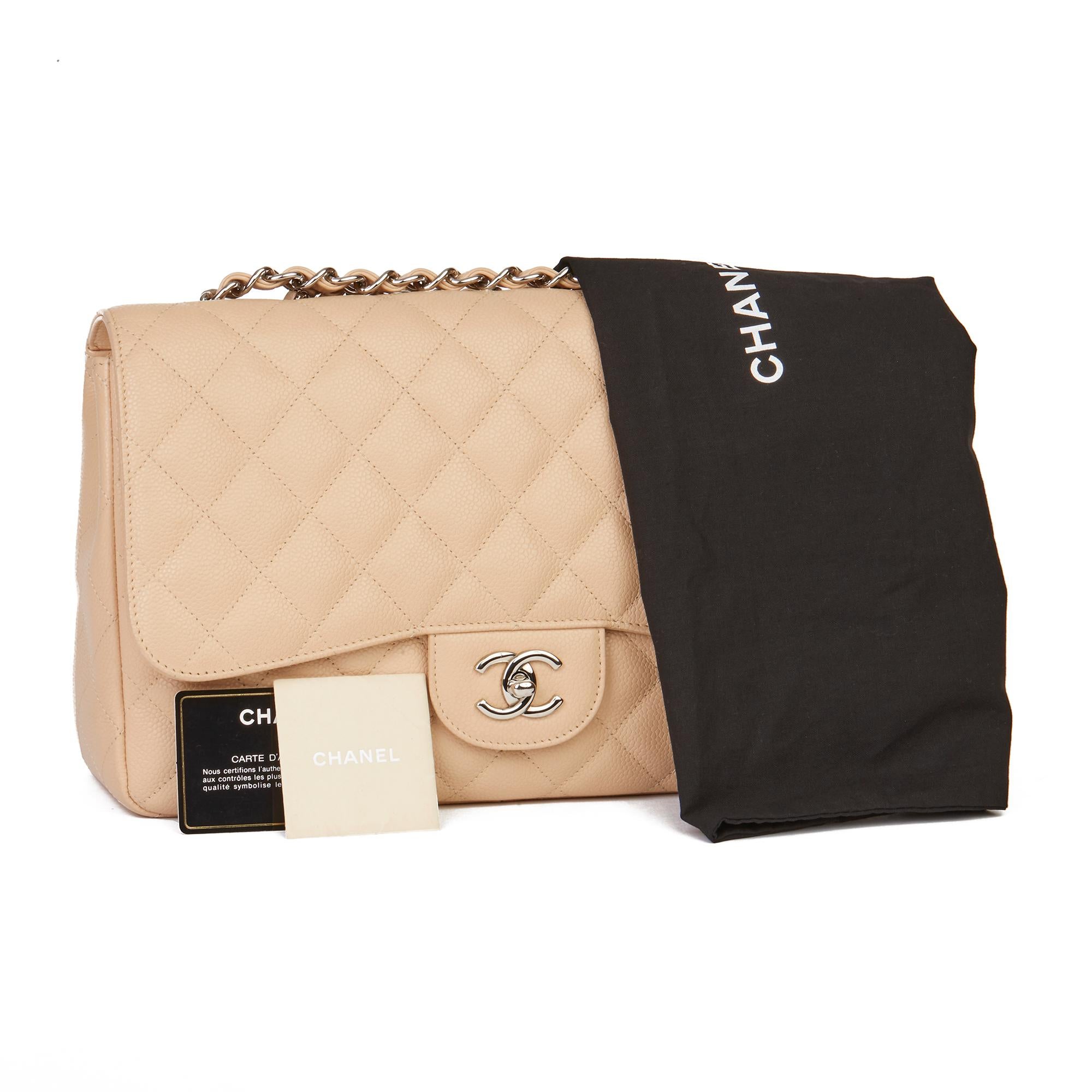 2010 Chanel Beige Quilted Caviar Leather Jumbo Classic Single Flap Bag 5