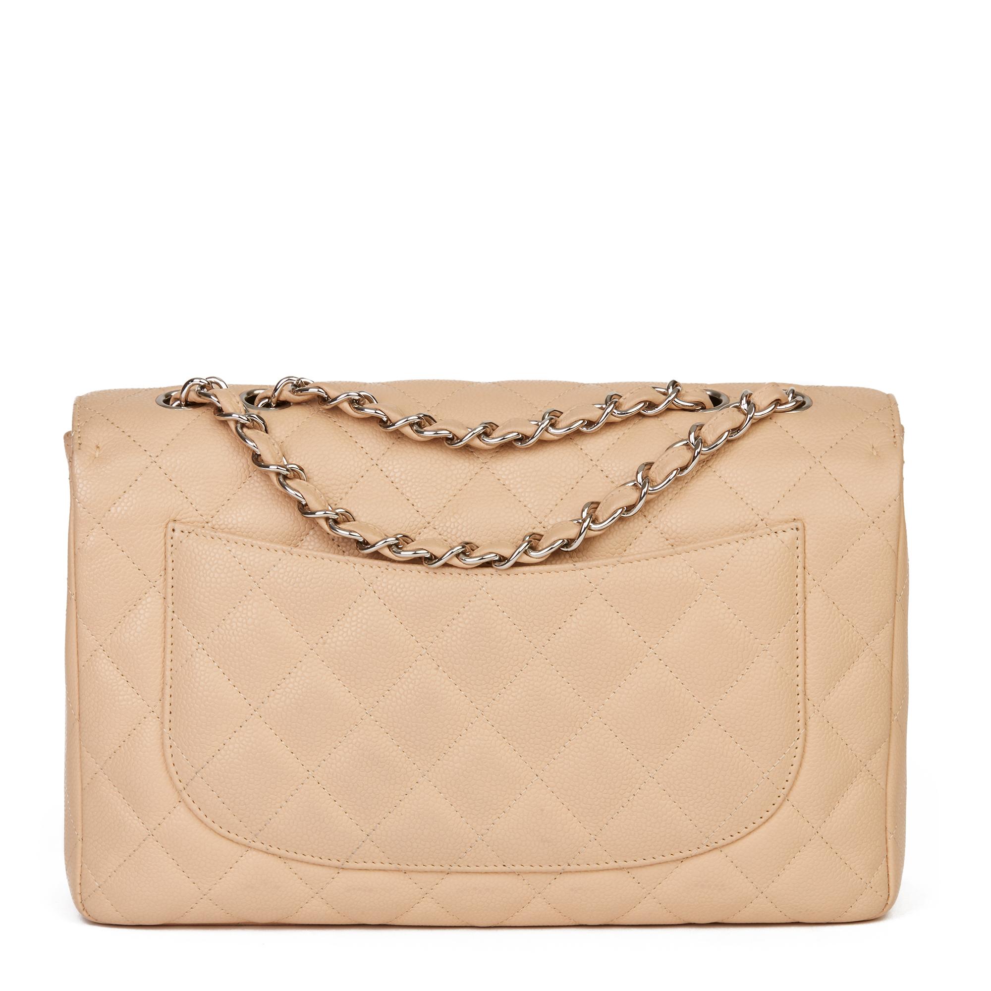 2010 Chanel Beige Quilted Caviar Leather Jumbo Classic Single Flap Bag ...