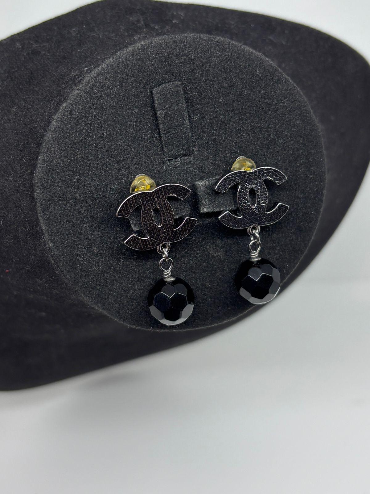 2010 Chanel Black Ball Drop Clip On Earrings 1