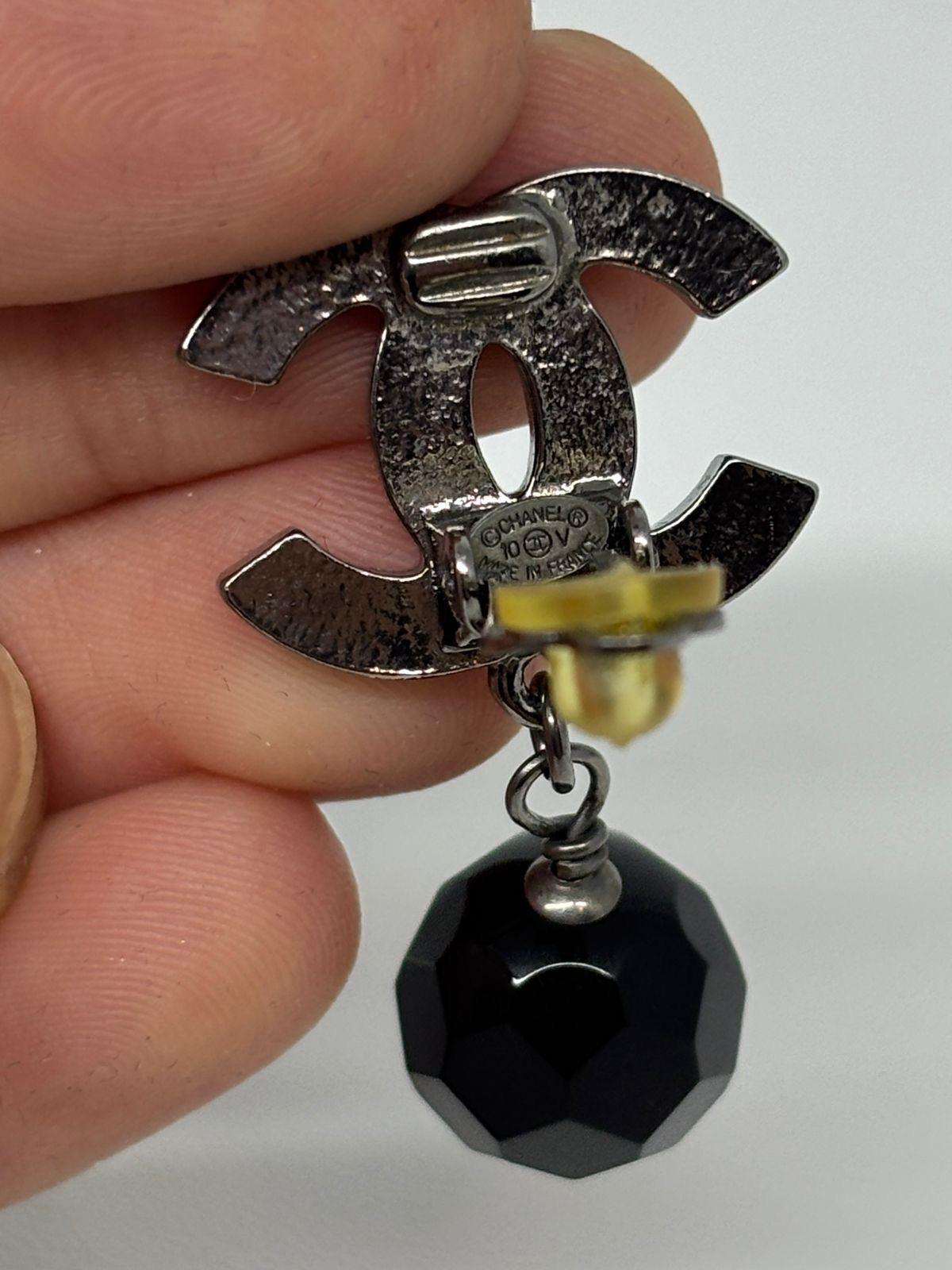 2010 Chanel Black Ball Drop Clip On Earrings 3