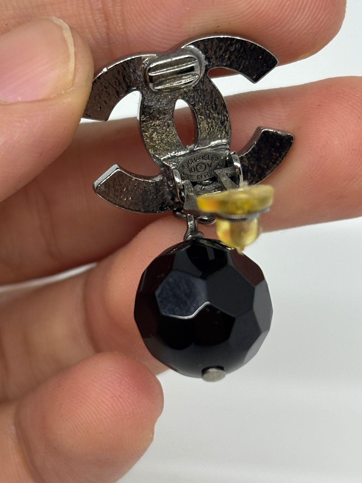 2010 Chanel Black Ball Drop Clip On Earrings 4