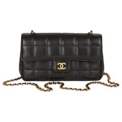 2010 Chanel Black Chocolate Bar Quilted Lambskin Mini Flap Bag