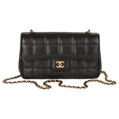 2010 Chanel Black Chocolate Bar Quilted Lambskin Mini Flap Bag 