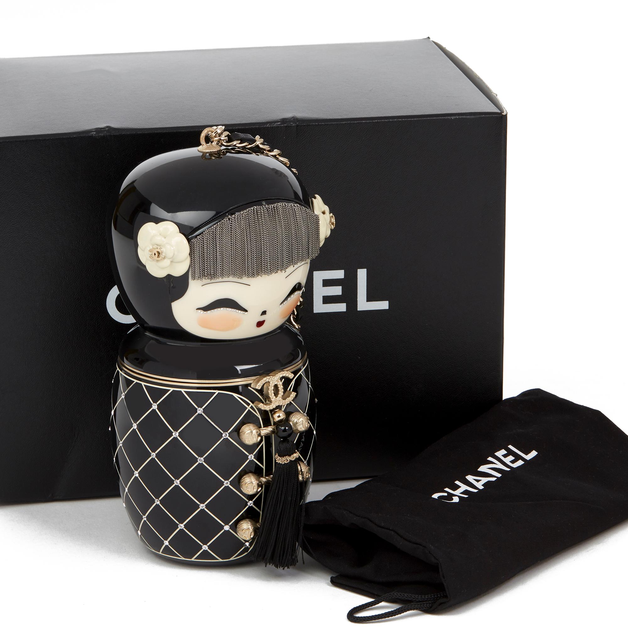 2010 Chanel Black Plexiglass & Enamel Paris-Shanghai China Doll Minaudiere  2