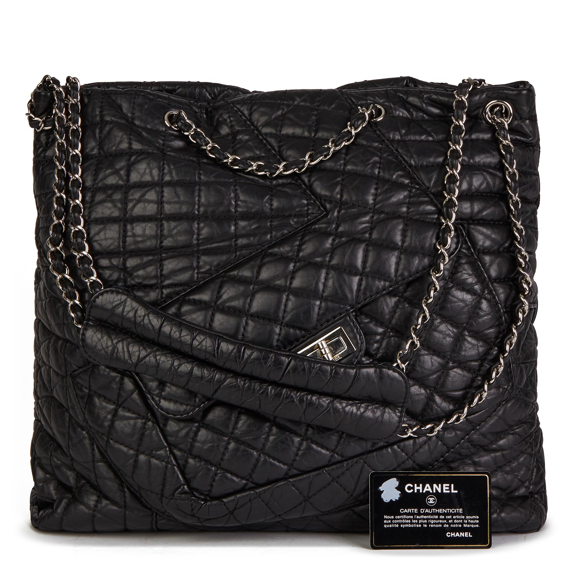 2010 Chanel Black Quilted Aged Calfskin Leather Fantasy Shopping Tote 8