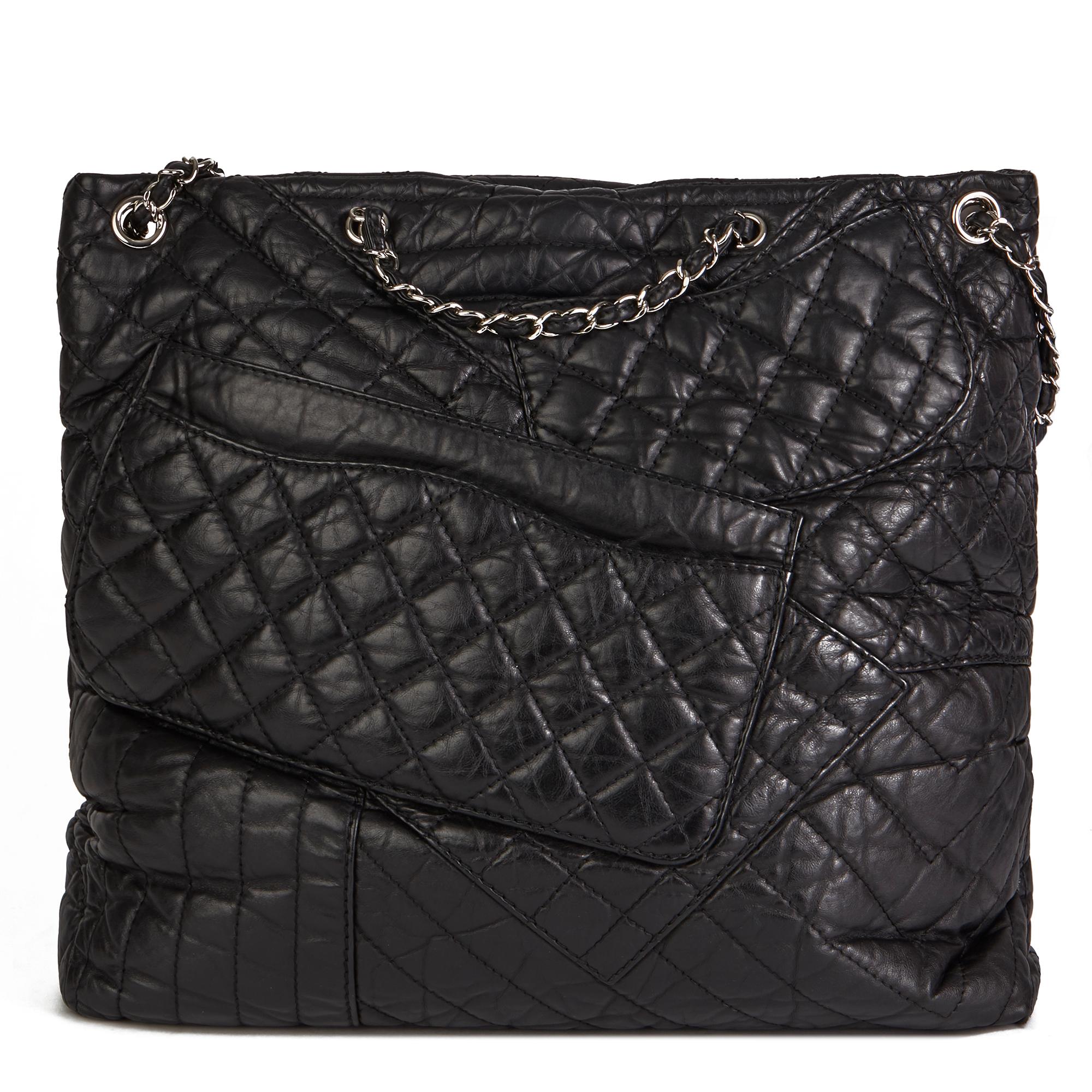 2010 Chanel Black Quilted Aged Calfskin Leather Fantasy Shopping Tote 1