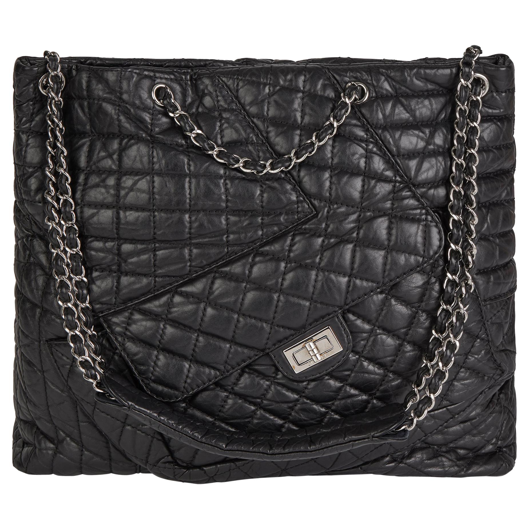 2010 Chanel Black Quilted Aged Calfskin Leather Fantasy Shopping Tote