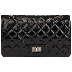 2010 Chanel Black Quilted Aged Patent Leather 2.55 Reissue 227 Double Flap Bag