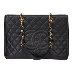 2010 Chanel Black Quilted Caviar Leather Grand Shopping Tote GST