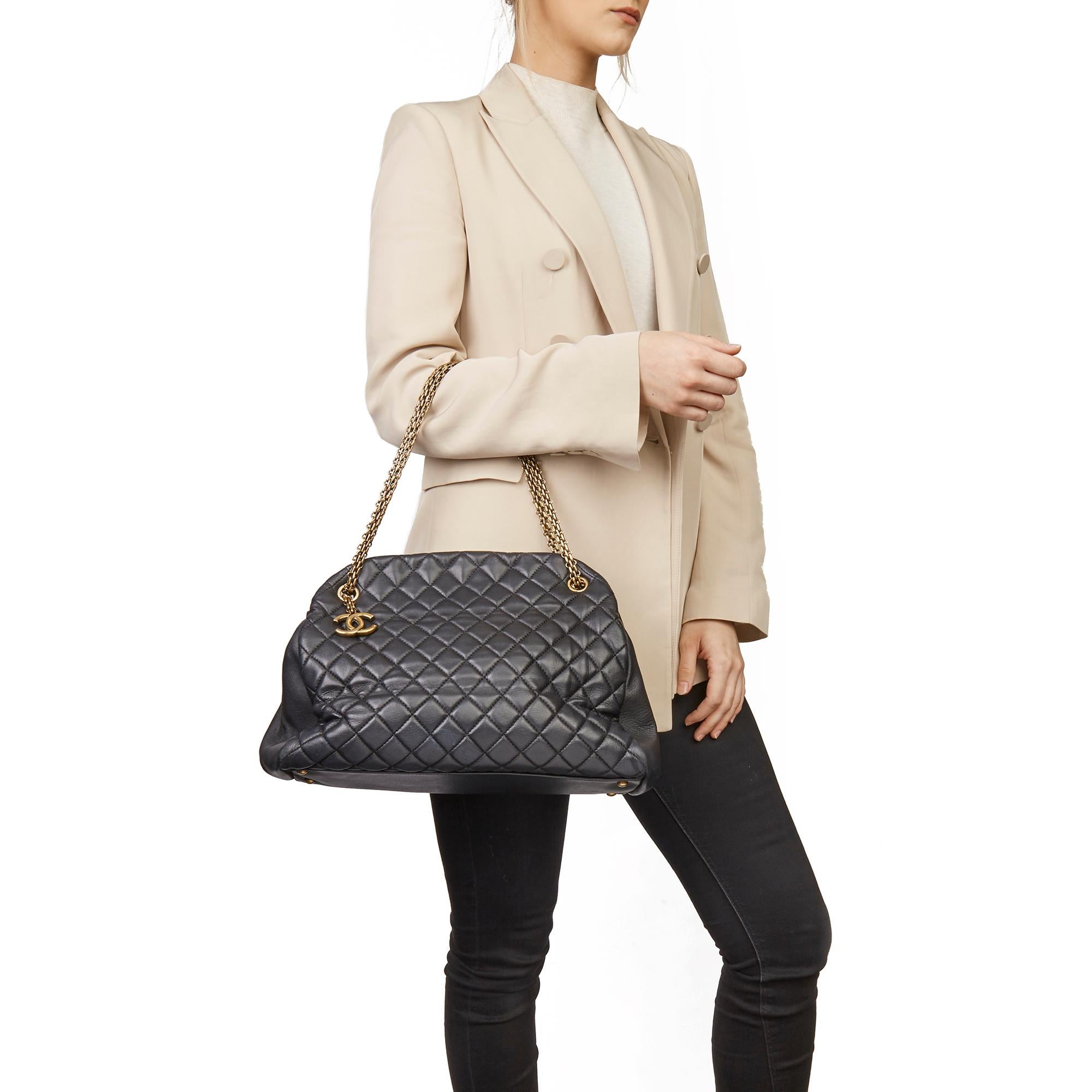 2010 Chanel Black Quilted Lambskin Large Just Mademoiselle Bowling Bag 4