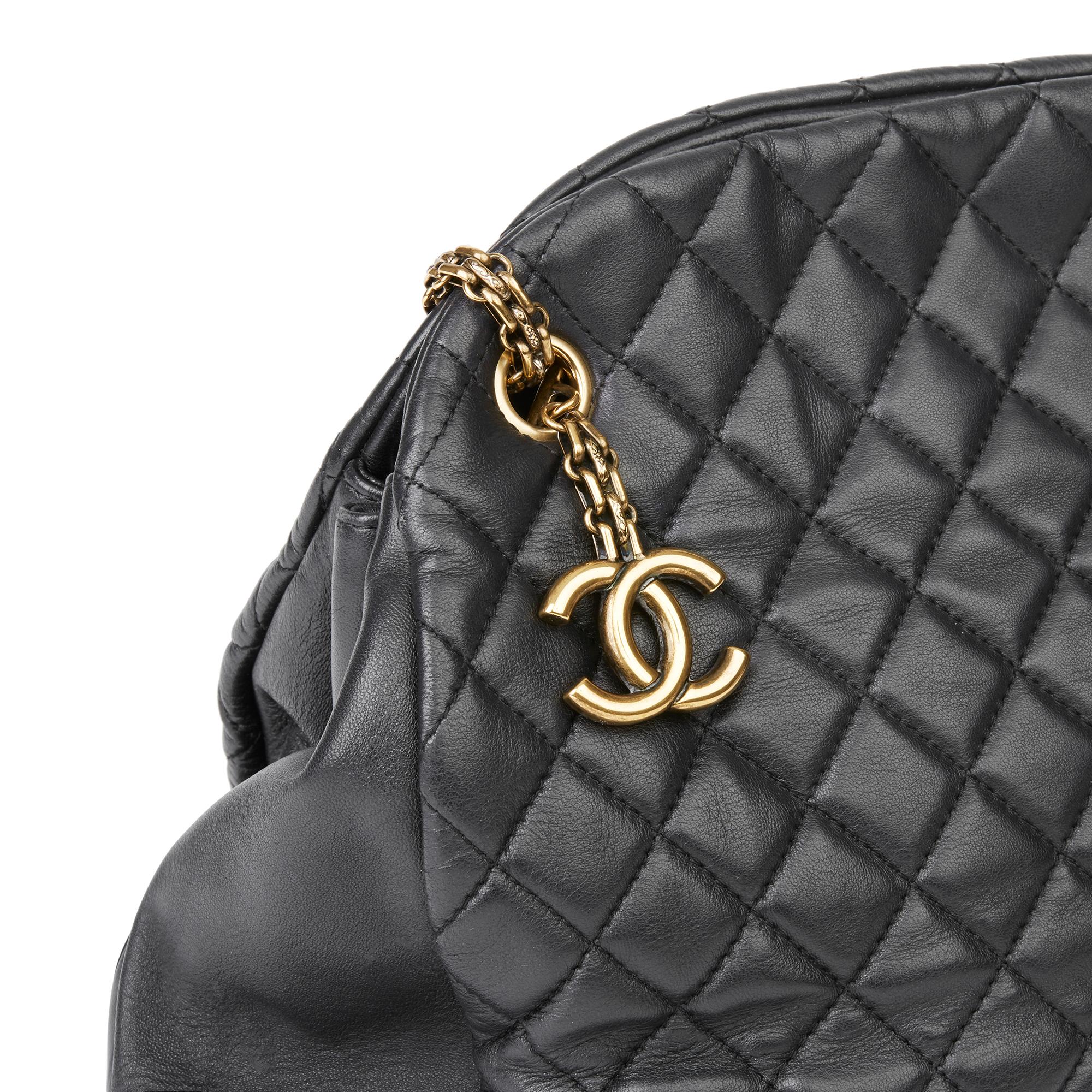 2010 Chanel Black Quilted Lambskin Large Just Mademoiselle Bowling Bag In Good Condition In Bishop's Stortford, Hertfordshire