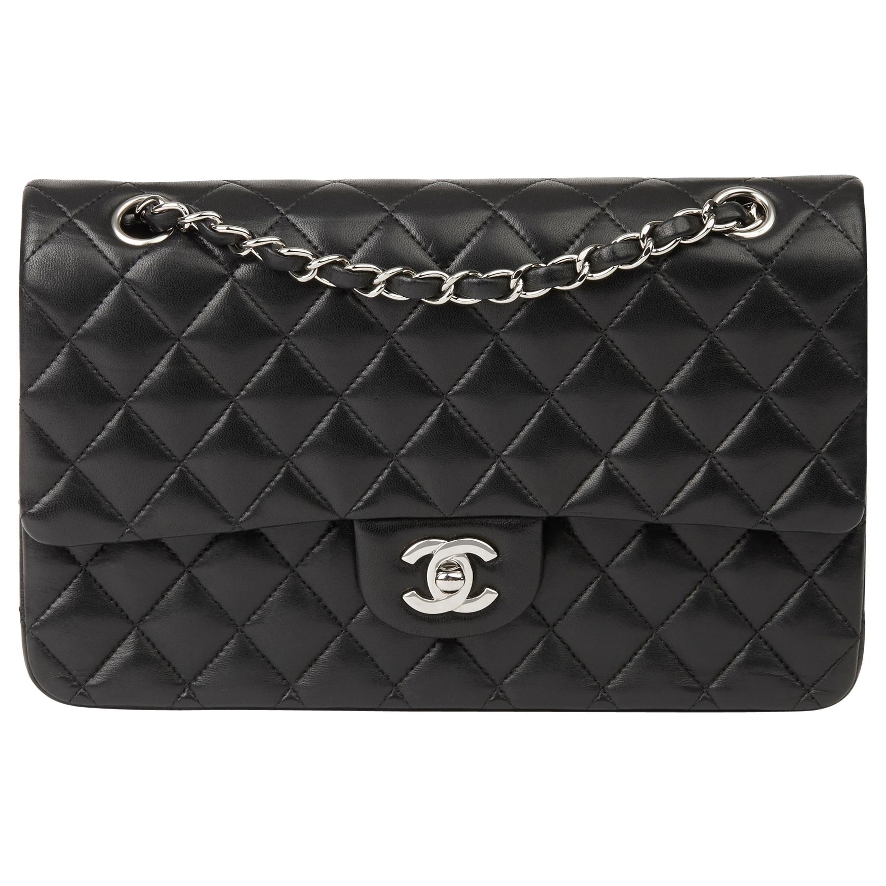 CHANEL Lambskin Quilted Medium Double Flap Black 1201454