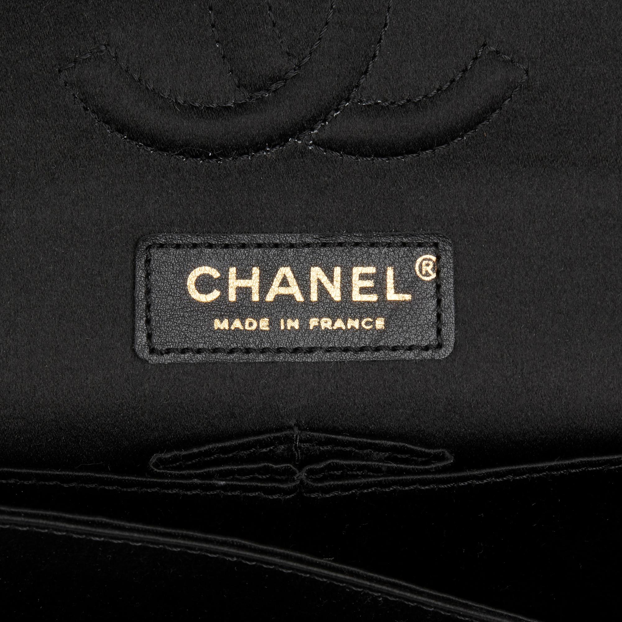 2010 Chanel Black Satin & Orange Sequin Embellished Medium Classic Double Flap  4