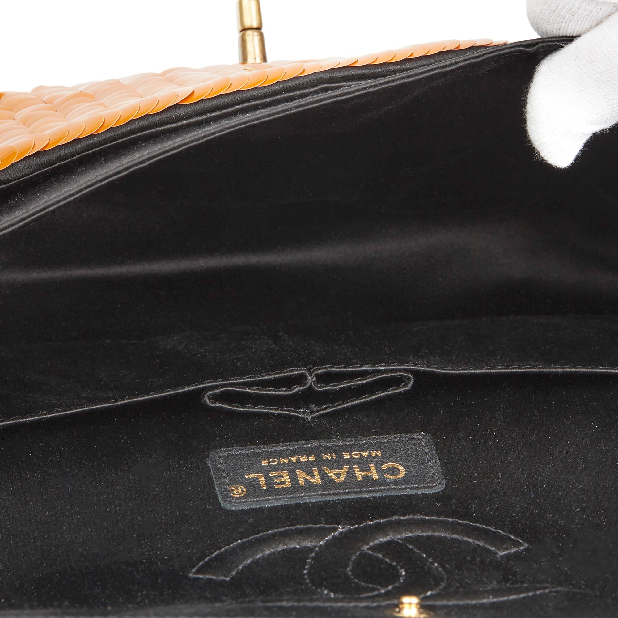 2010 Chanel Black Satin & Orange Sequin Embellished Medium Classic Double Flap  5