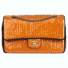 2010 Chanel Black Satin 
Orange Sequin Paris-Shanghai Medium Classic