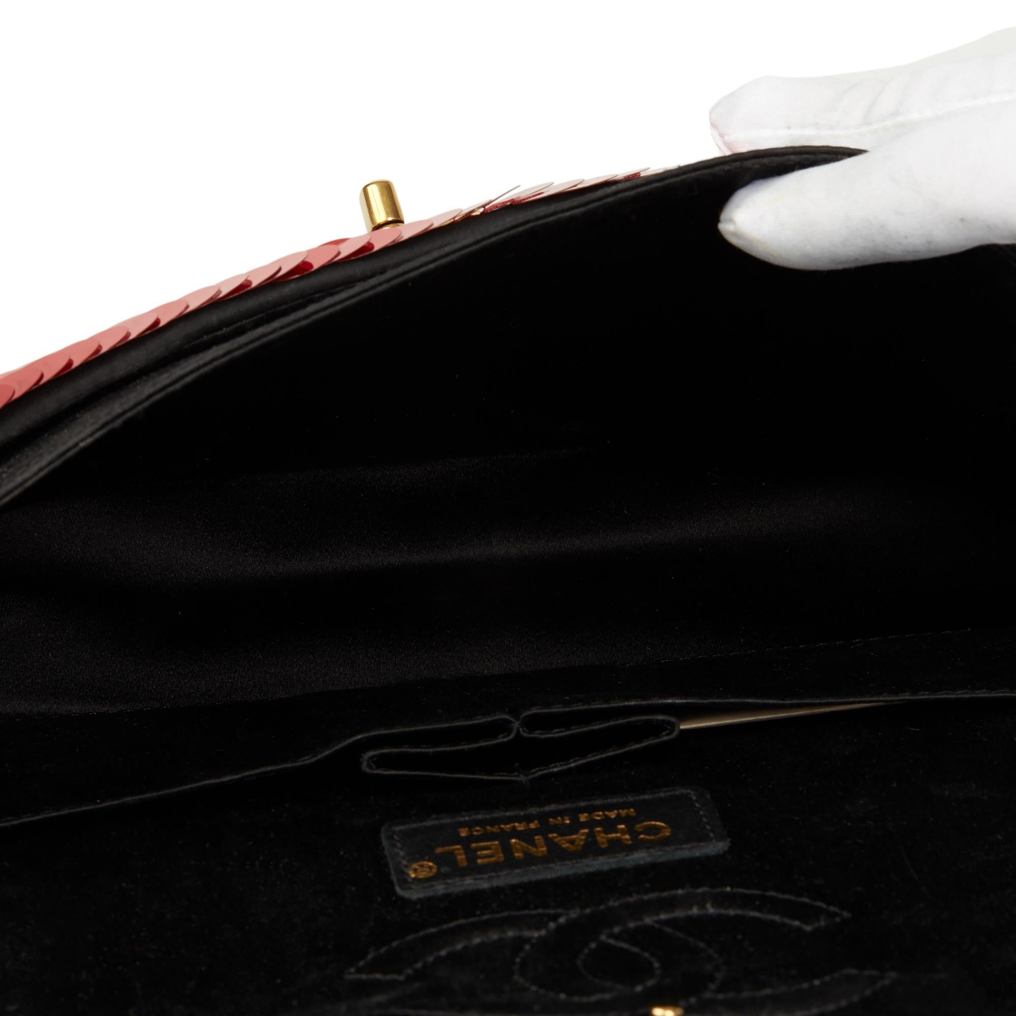 2010 Chanel Black Satin & Red Sequin Shanghai Medium Classic Double Flap Bag 3