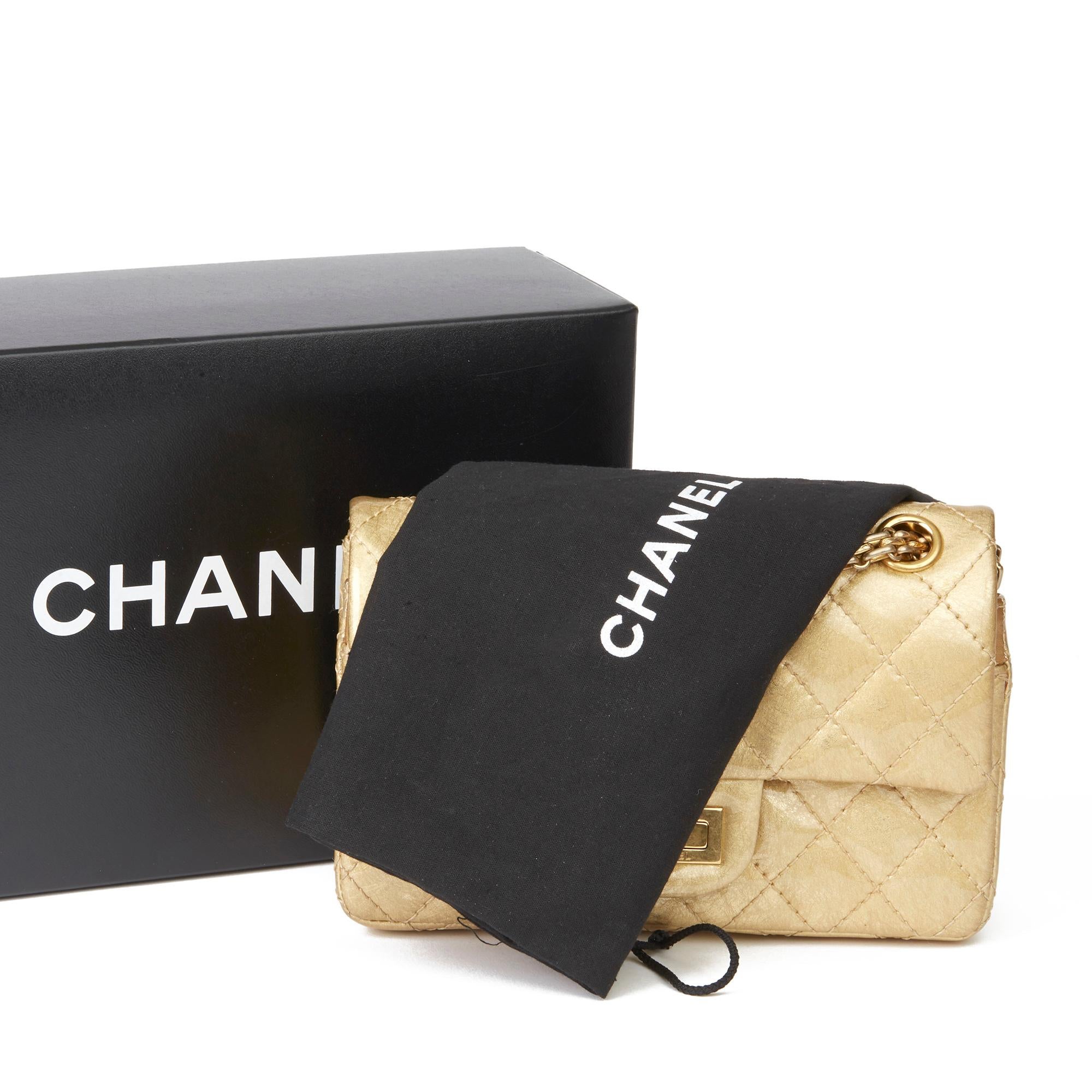 2010 Chanel Gold Quilted Metallic Aged Patent Leather Reissue Double Flap Bag 7