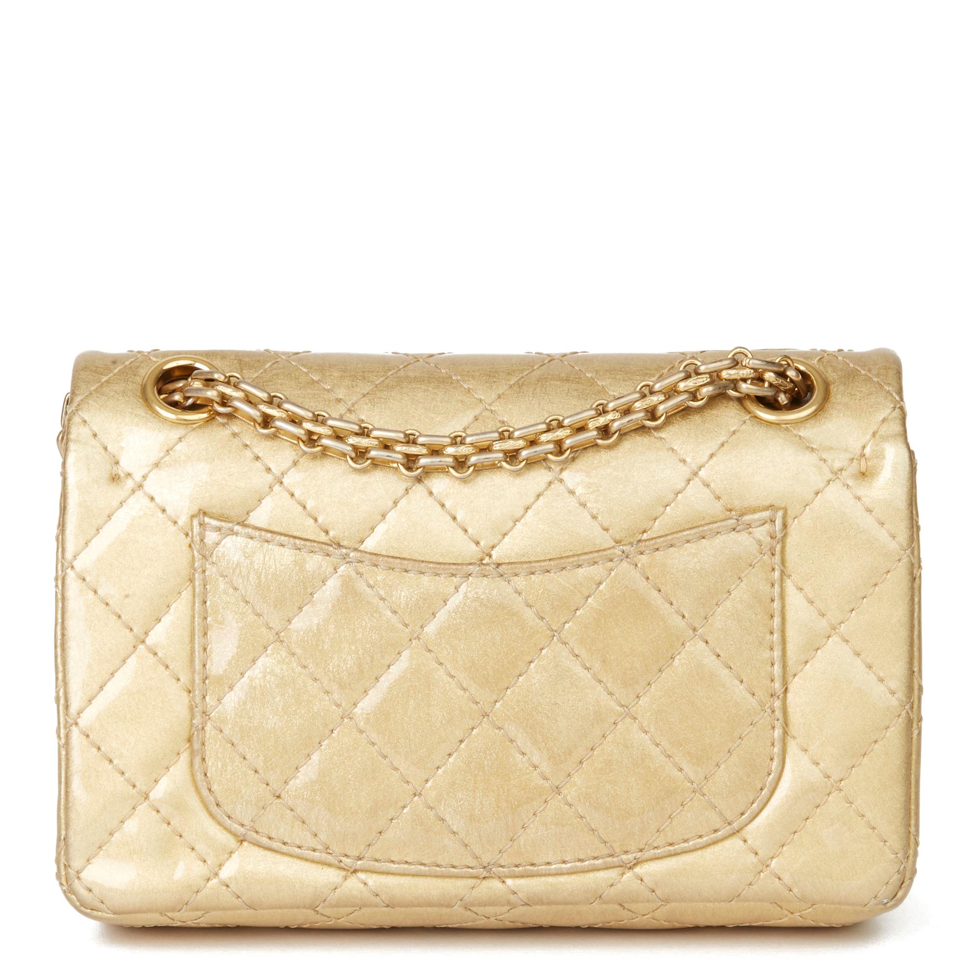 Women's 2010 Chanel Gold Quilted Metallic Aged Patent Leather Reissue Double Flap Bag