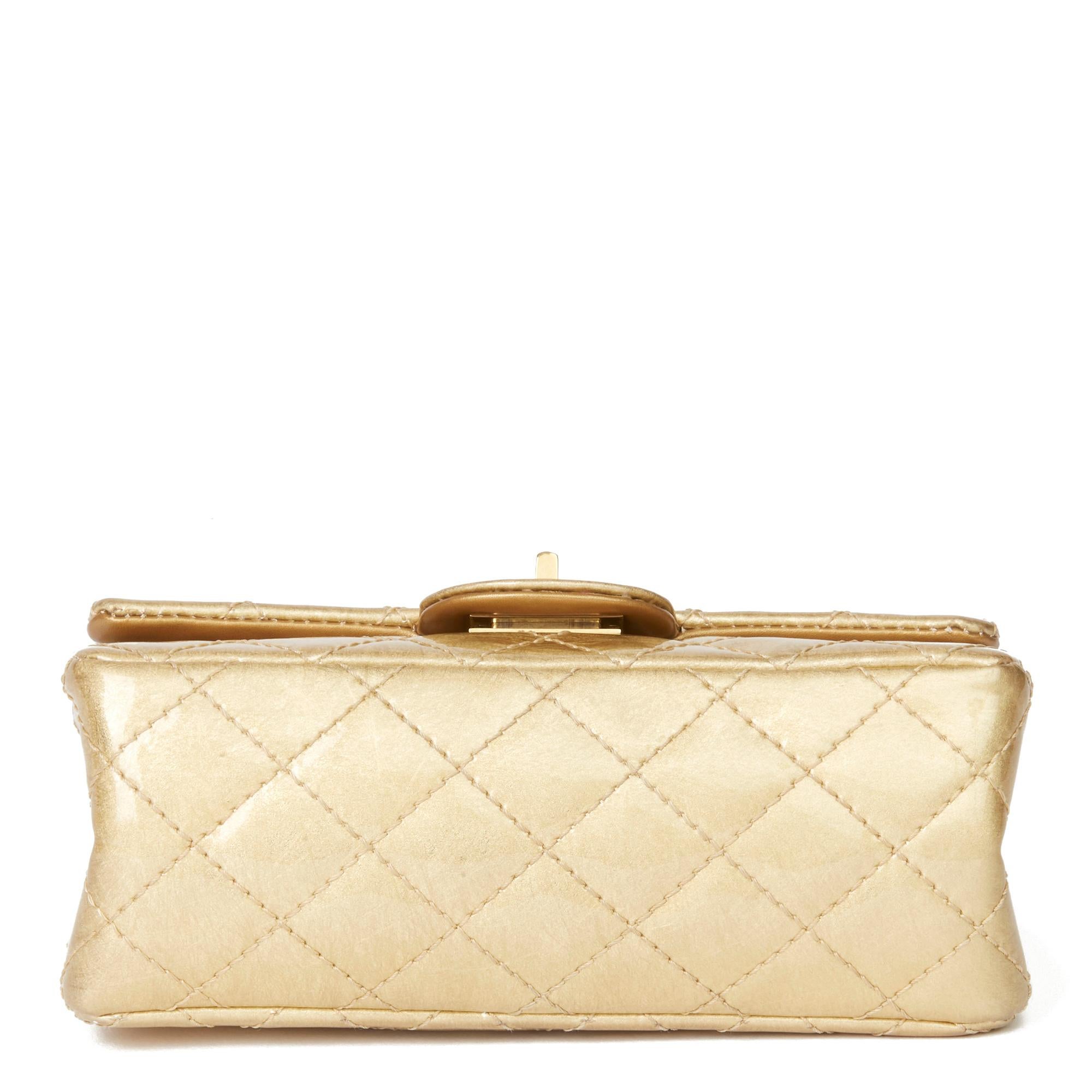 2010 Chanel Gold Quilted Metallic Aged Patent Leather Reissue Double Flap Bag 1