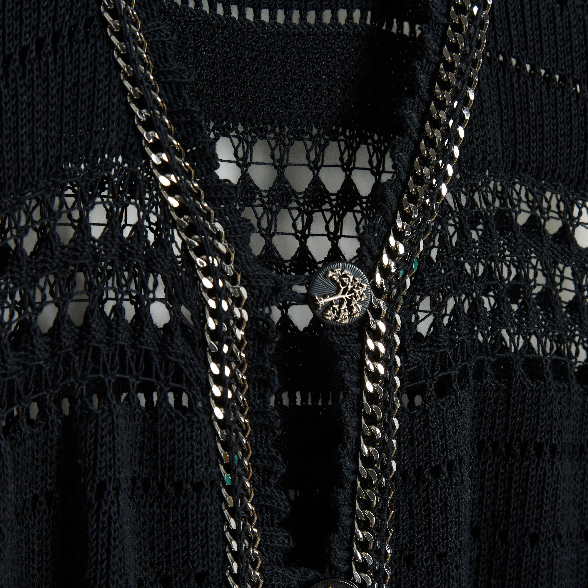Women's or Men's 2010 Chanel Jacket FR38 Black Chainlink Trim Cardigan For Sale