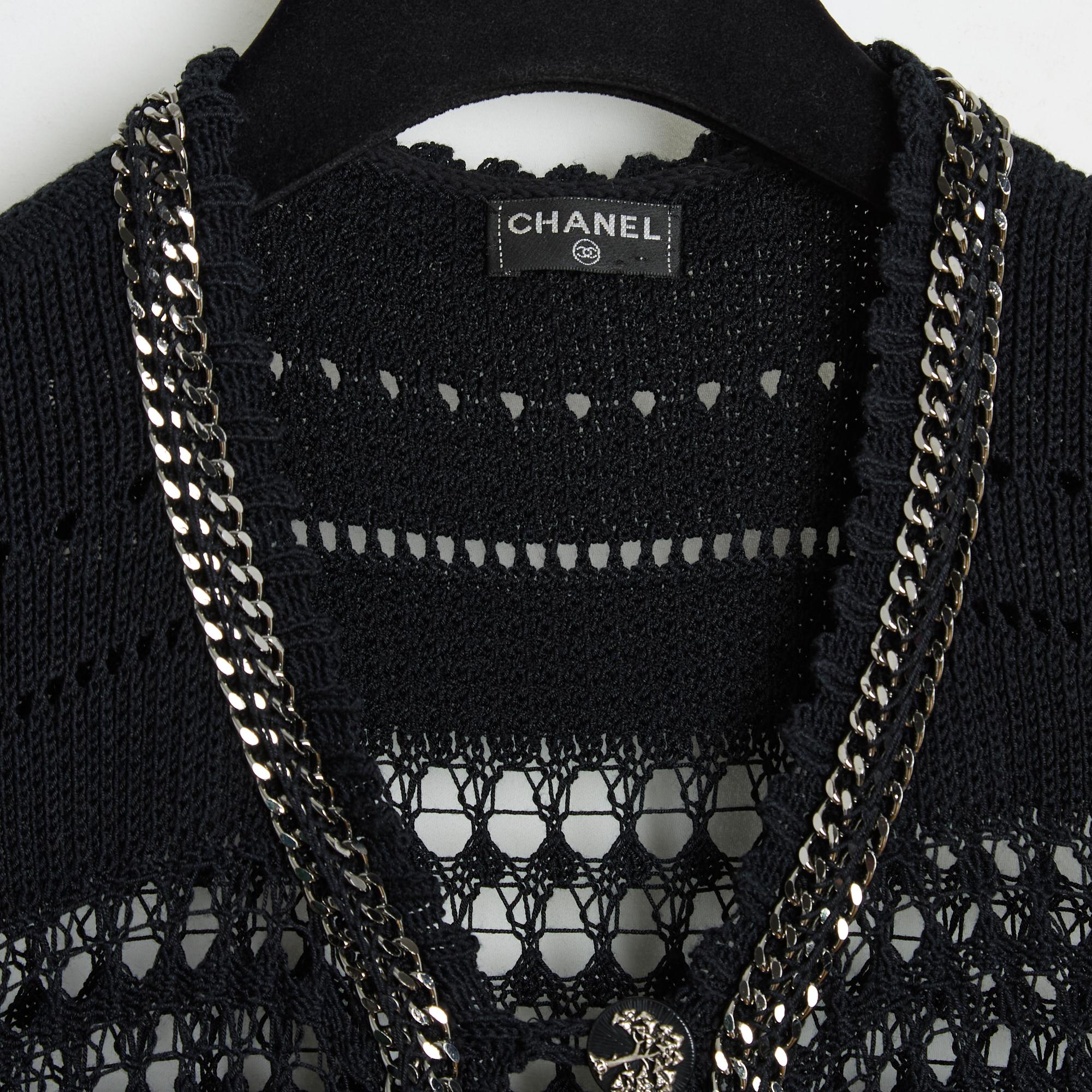 2010 Chanel Jacket FR38 Black Chainlink Trim Cardigan For Sale 1