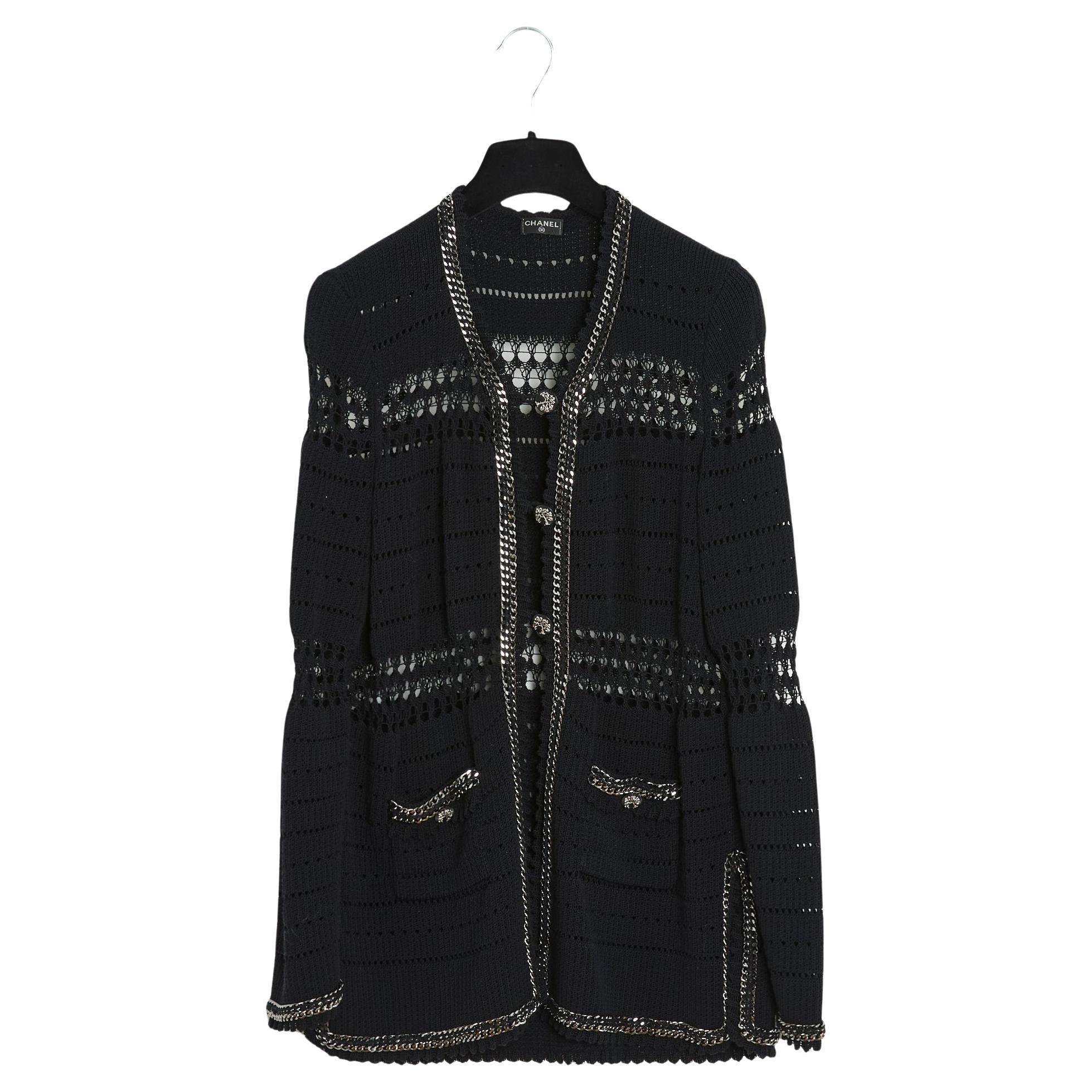 2010 Chanel Jacket FR38 Black Chainlink Trim Cardigan For Sale
