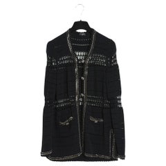 Used 2010 Chanel Jacket FR38 Black Chainlink Trim Cardigan