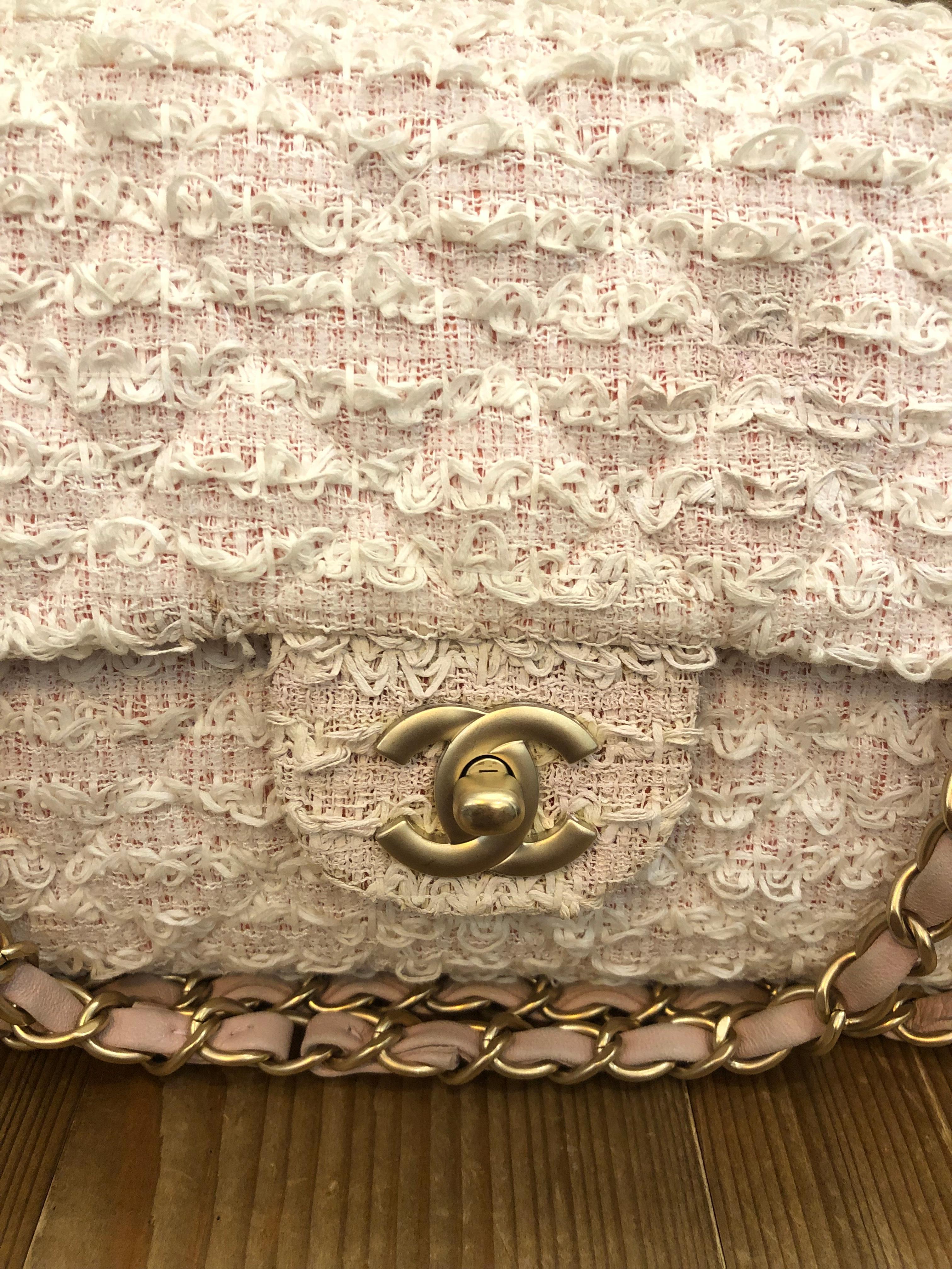 2010 CHANEL Quilted Baby Pink Tweed Classic Single Flap Bag with GHW 1