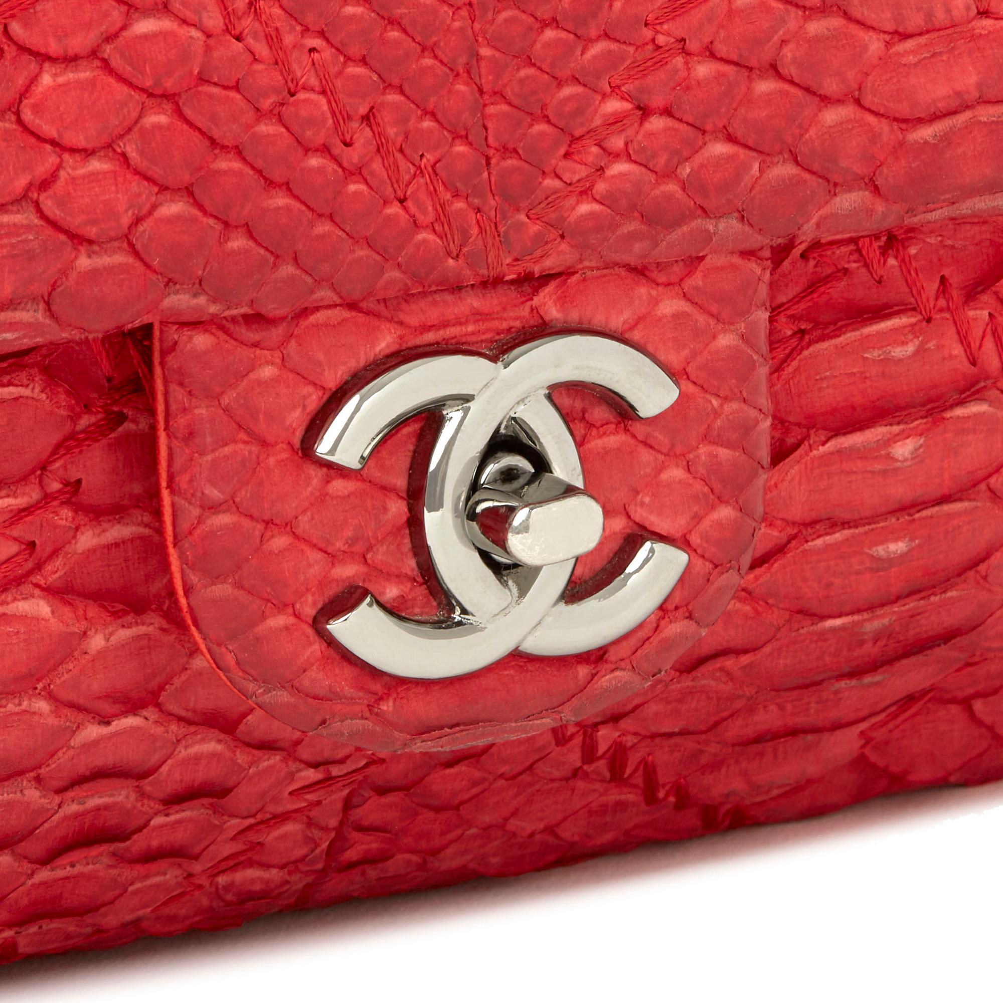 2010 Chanel Rot Heavy-Stitch Quilted Python Leder Classic Single Flap Bag 2