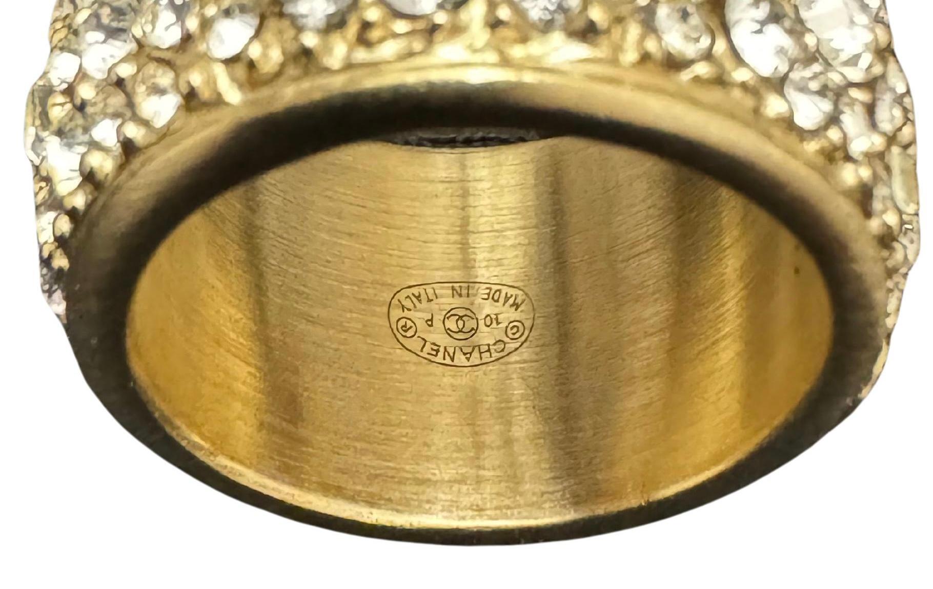 2010 CHANEL Rhinestones Encrusted CC Band Ring Champagne 1