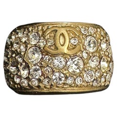 2010 CHANEL Rhinestones Encrusted CC Band Ring Champagne