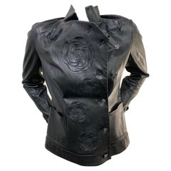 2010 Chanel "Shanghai Collection" Black Leather Jacket w/ Camellias