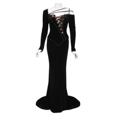 2010 Cher Custom Bob Mackie Couture Black Velvet Bias-Cut Golden Globes Gown