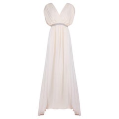 2010 Chloe Ecru Silk Chiffon Maxi-Dress with Silver Rhinestone Detailing