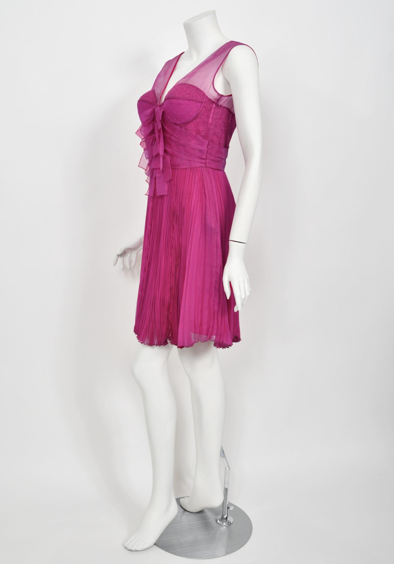 2010 Christian Dior by John Galliano Vestido lencero de seda plisada rosa fucsia 8
