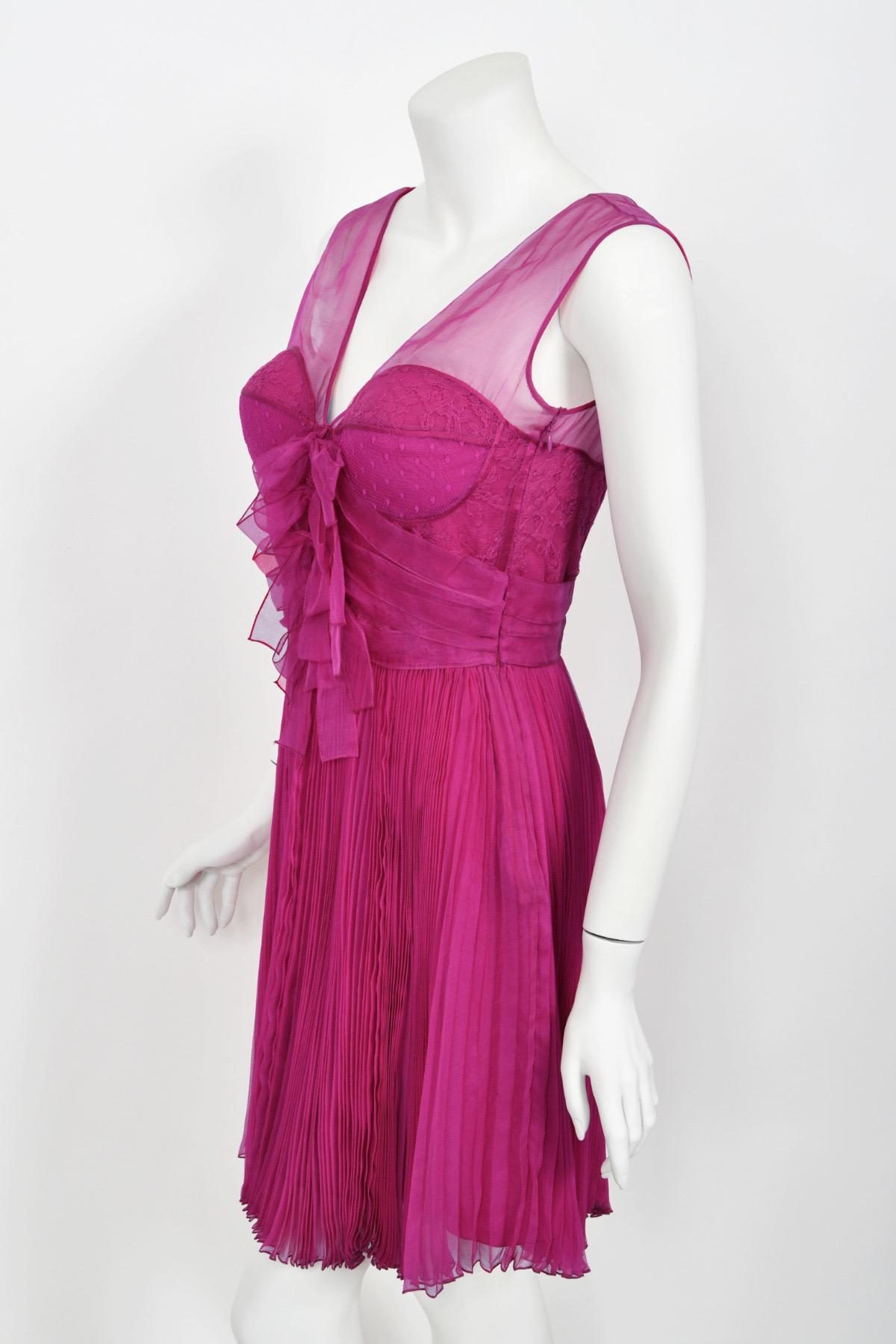 2010 Christian Dior by John Galliano Vestido lencero de seda plisada rosa fucsia 9