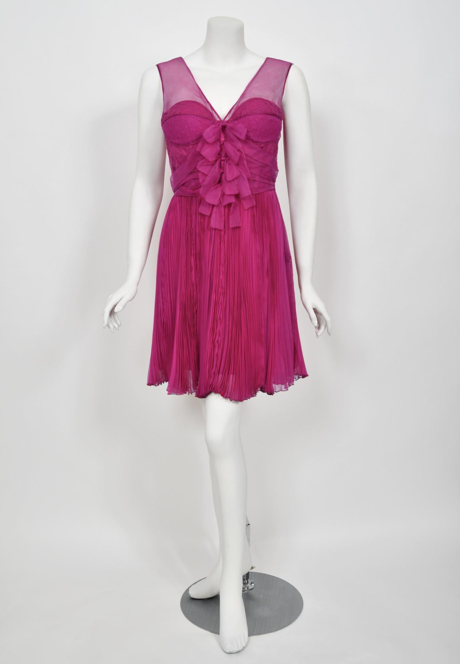 2010 Christian Dior by John Galliano Vestido lencero de seda plisada rosa fucsia 10