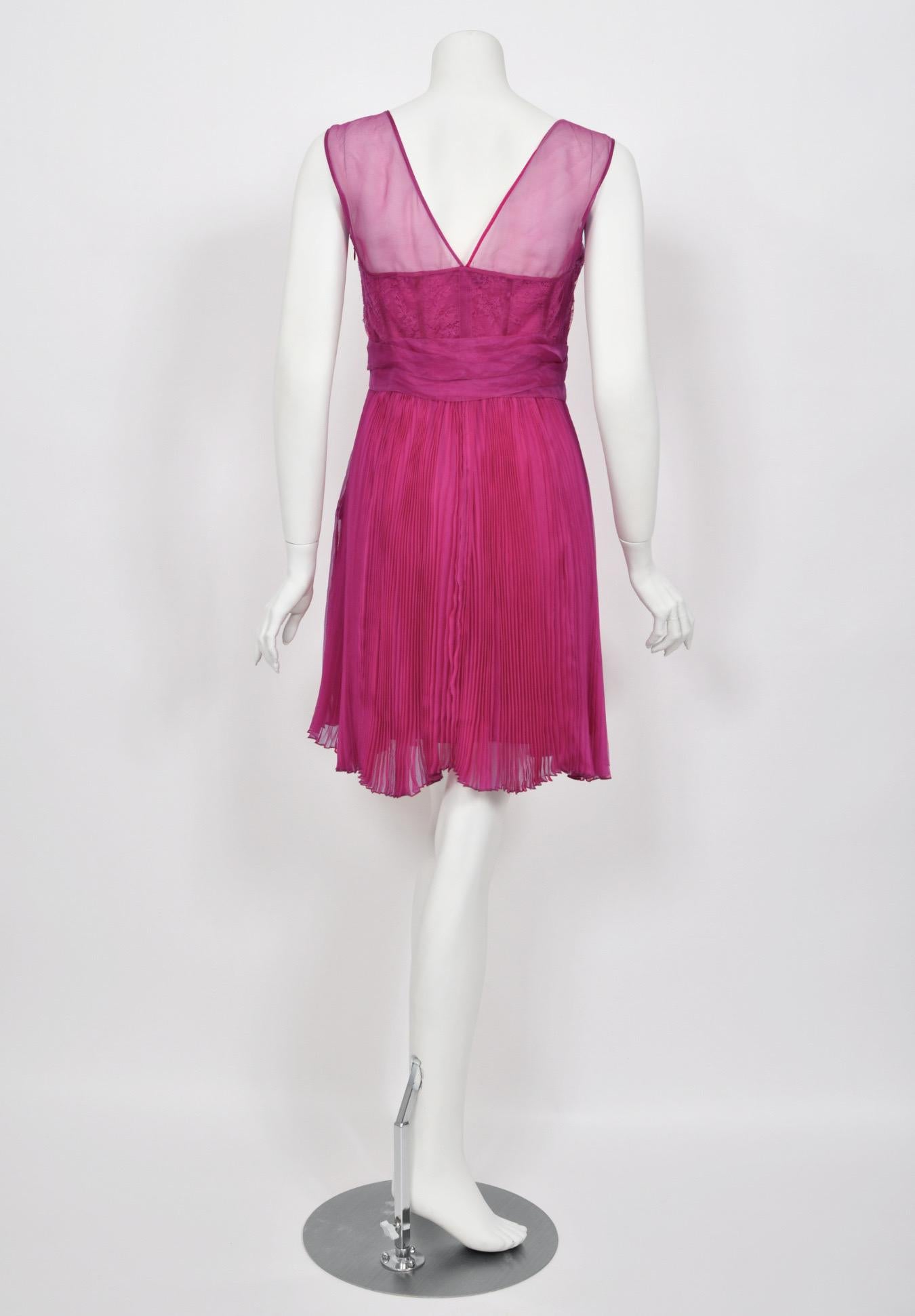 2010 Christian Dior by John Galliano Vestido lencero de seda plisada rosa fucsia 11