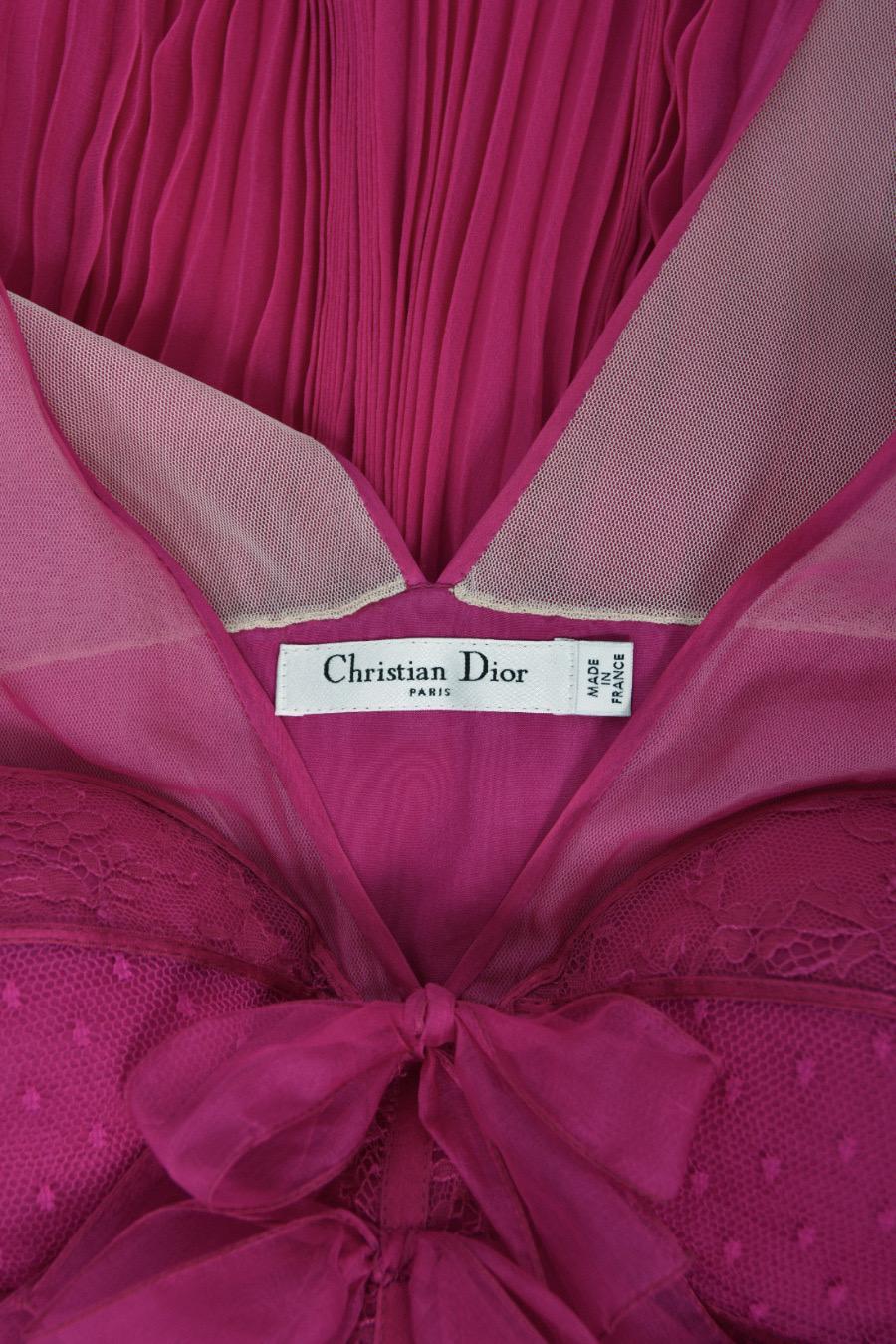 2010 Christian Dior by John Galliano Vestido lencero de seda plisada rosa fucsia 13