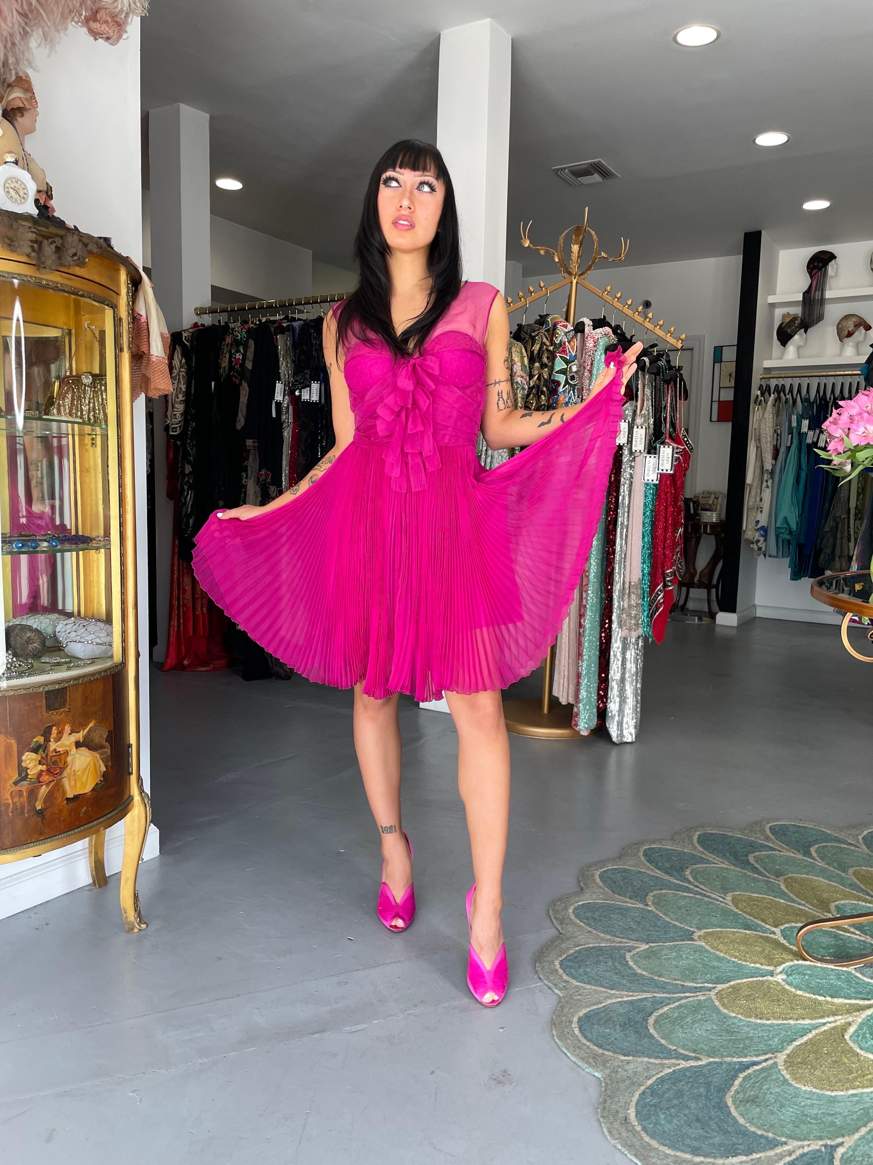 2010 Christian Dior by John Galliano Vestido lencero de seda plisada rosa fucsia 1