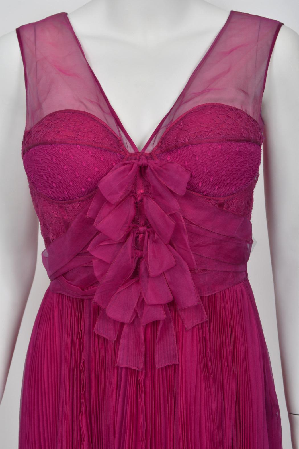 2010 Christian Dior by John Galliano Vestido lencero de seda plisada rosa fucsia 4