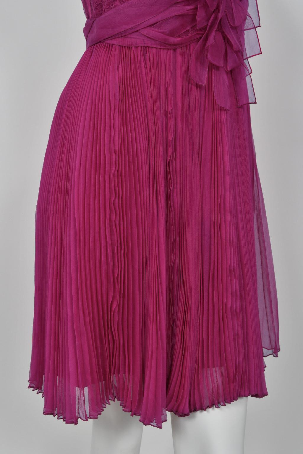 2010 Christian Dior by John Galliano Vestido lencero de seda plisada rosa fucsia 5