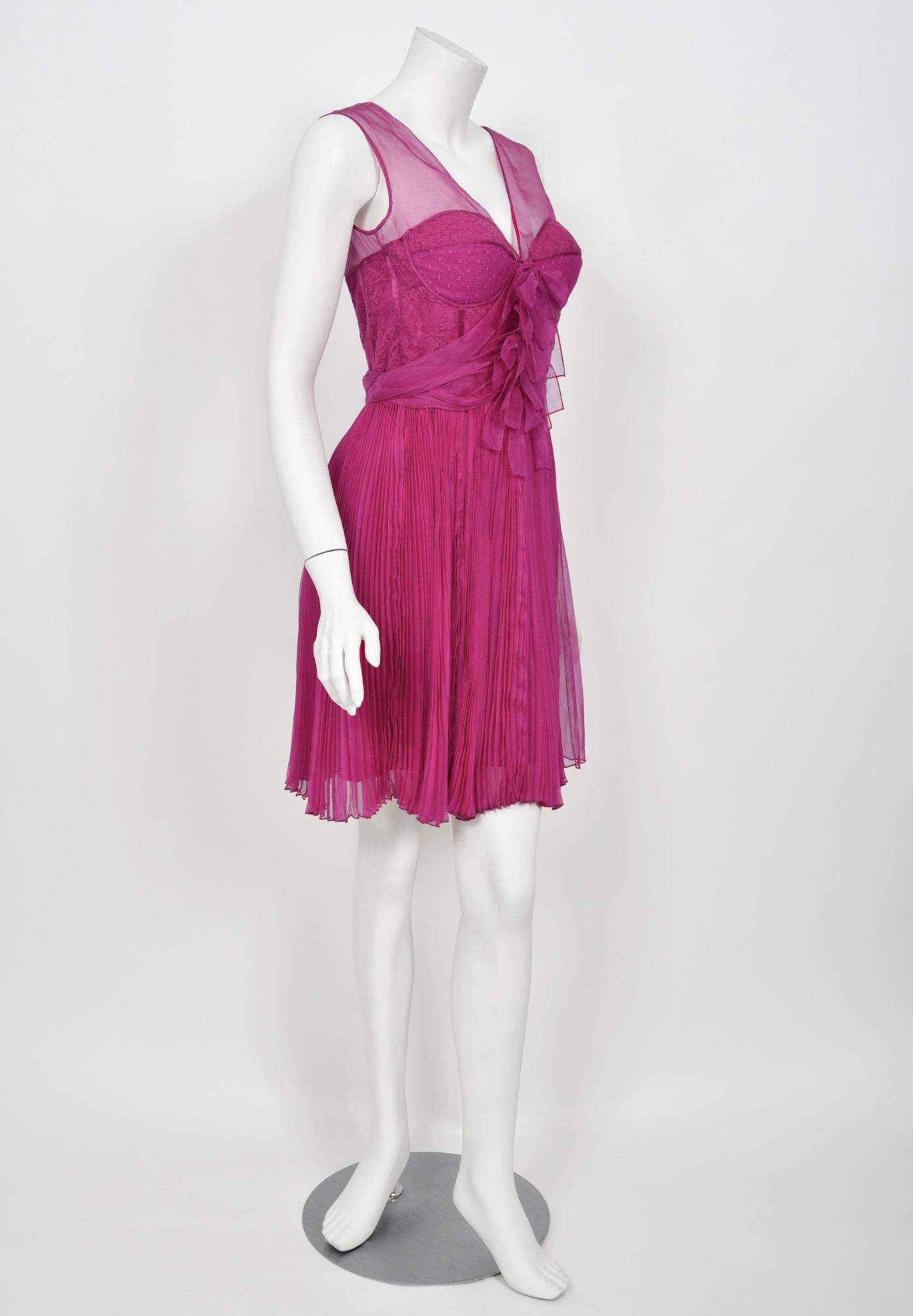 2010 Christian Dior by John Galliano Vestido lencero de seda plisada rosa fucsia 6