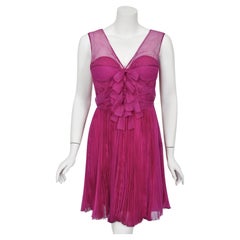 2010 Christian Dior by John Galliano Vestido lencero de seda plisada rosa fucsia